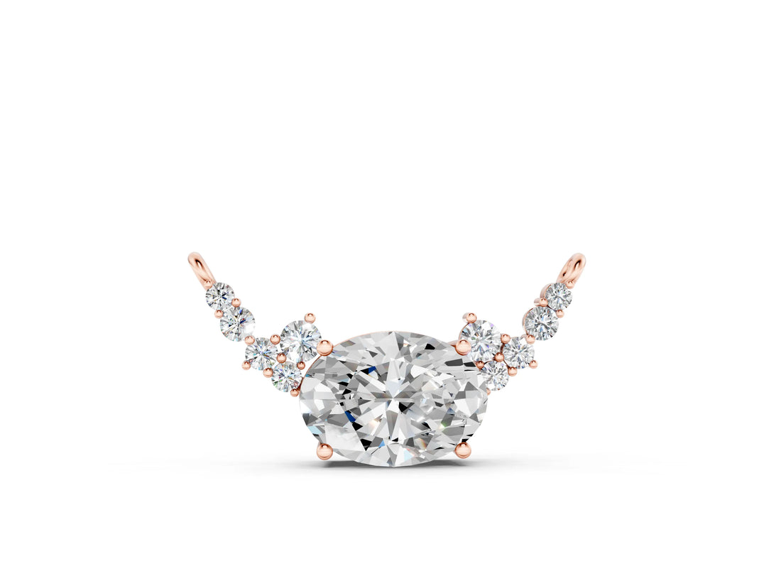 Rose gold Oval Diamond Pendant with Heart Accents and Prong Setting_11
