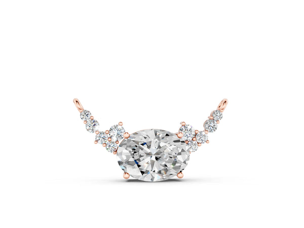 Rose gold Oval Diamond Pendant with Heart Accents and Prong Setting