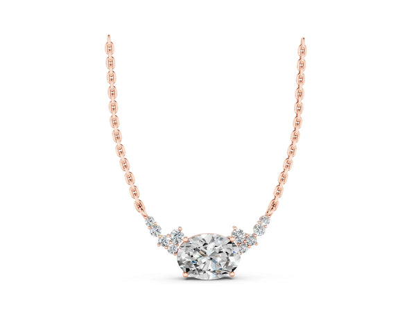 Rose gold Oval Diamond Pendant with Heart Accents and Prong Setting