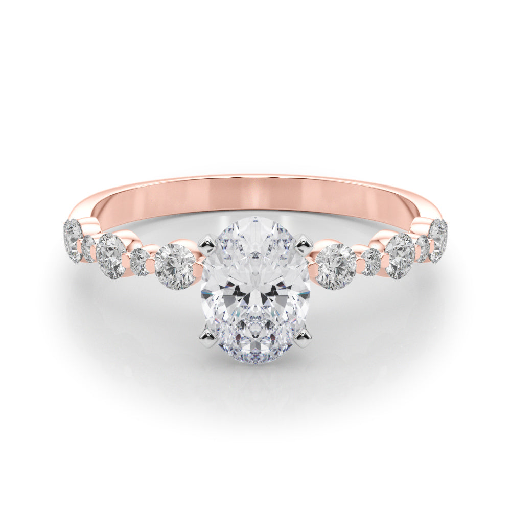 Rose gold Oval Diamond Prong Set Engagement Ring with Pave Band 1