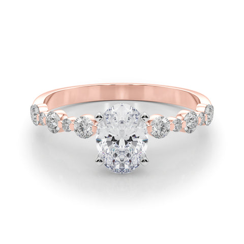 Rose gold Oval Diamond Prong Set Engagement Ring with Pave Band 1