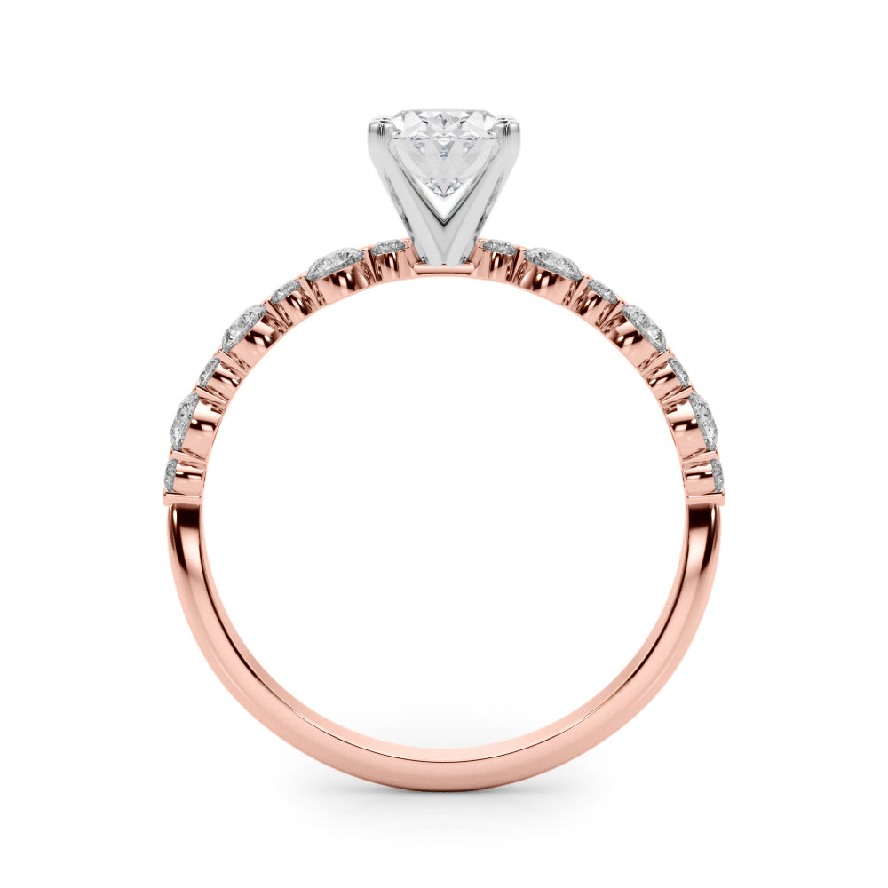 Rose gold Oval Diamond Prong Set Engagement Ring with Pave Band 2