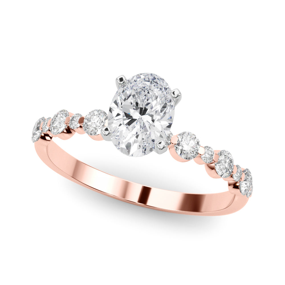 Rose gold Oval Diamond Prong Set Engagement Ring with Pave Band