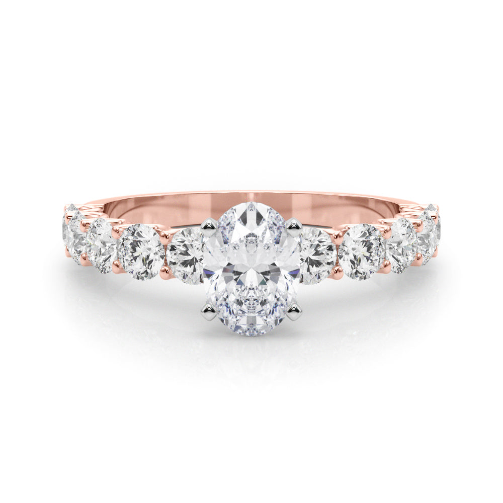 Rose gold Oval Diamond Prong Setting with Side Stones on a Pave Band 1