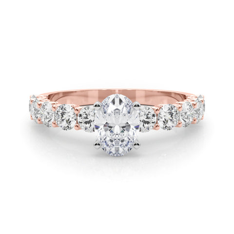 Rose gold Oval Diamond Prong Setting with Side Stones on a Pave Band 1