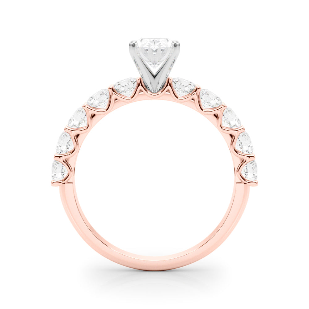 Rose gold Oval Diamond Prong Setting with Side Stones on a Pave Band 2