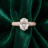 Rose gold Oval Diamond Solitaire Ring with Prong Setting and Pavé Band_16