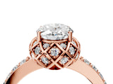 Rose gold Oval Diamond Solitaire Ring with Shared Prong Pavé Band_57
