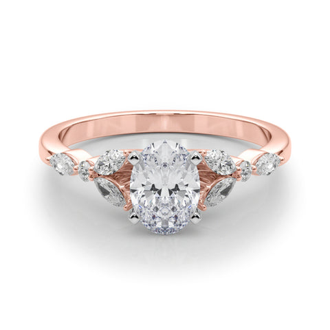 Rose gold Oval Diamond Solitaire with Side Stones on a White Gold Band and Four-Prong Setting 1