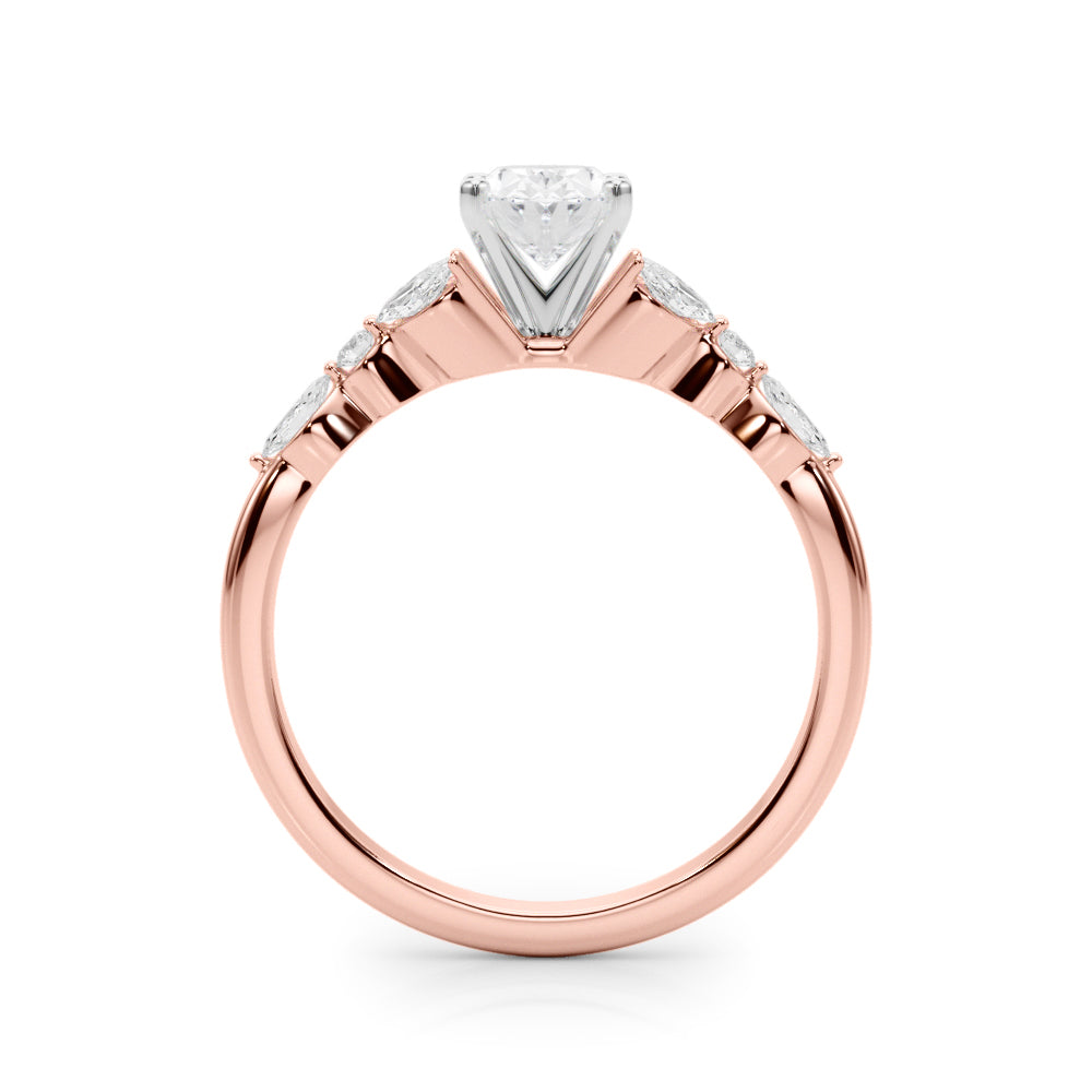 Rose gold Oval Diamond Solitaire with Side Stones on a White Gold Band and Four-Prong Setting 2