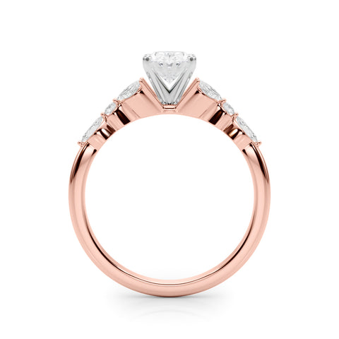 Rose gold Oval Diamond Solitaire with Side Stones on a White Gold Band and Four-Prong Setting 2