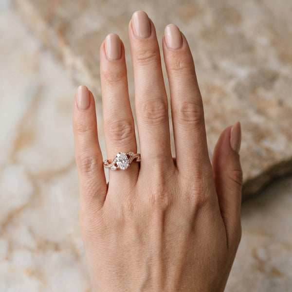Rose gold Oval Diamond Swirl Band with Prong Setting
