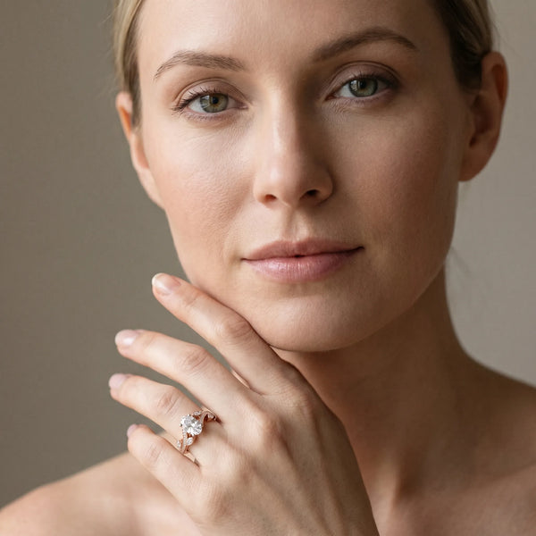 Rose gold Oval Diamond Swirl Band with Prong Setting
