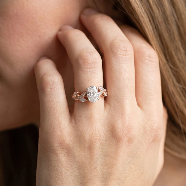 Rose gold Oval Diamond Swirl Band with Prong Setting