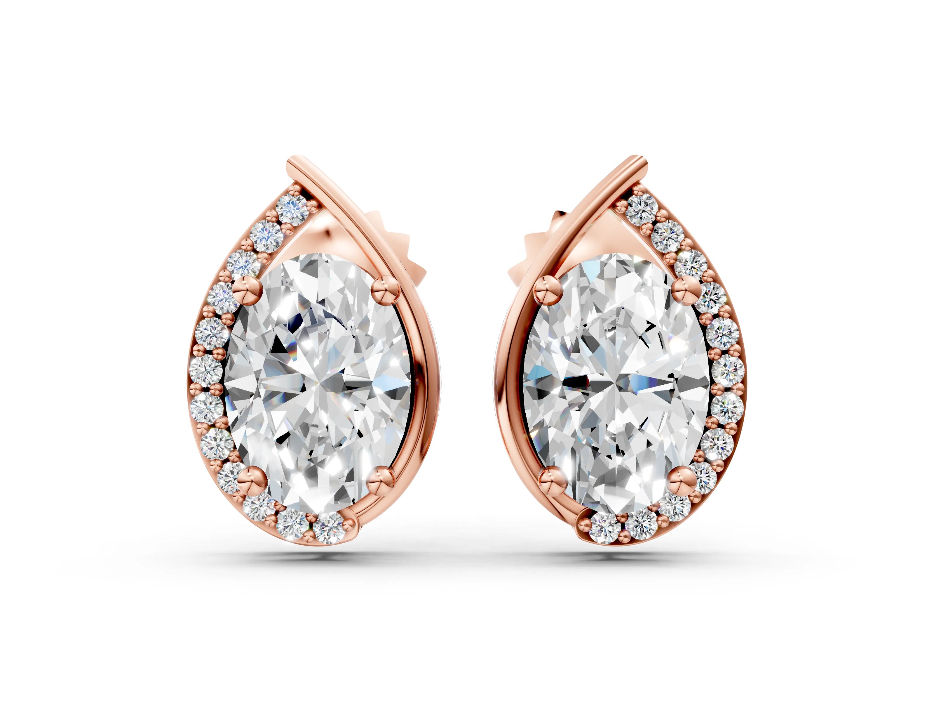 Rose gold Oval Diamond Teardrop Framed Stud Earrings