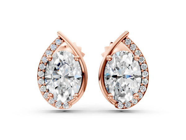 Rose gold Oval Diamond Teardrop Framed Stud Earrings