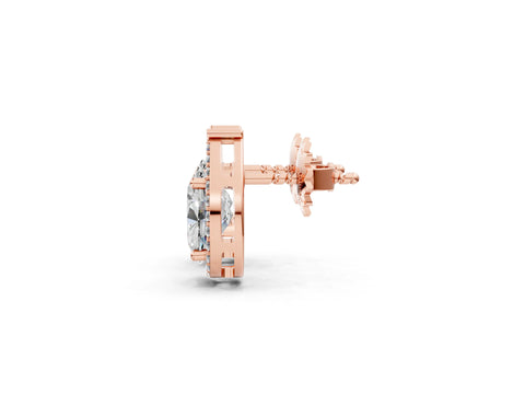 Rose gold Oval Diamond Teardrop Framed Stud Earrings_1