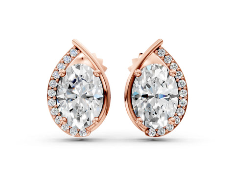 Rose gold Oval Diamond Teardrop Framed Stud Earrings