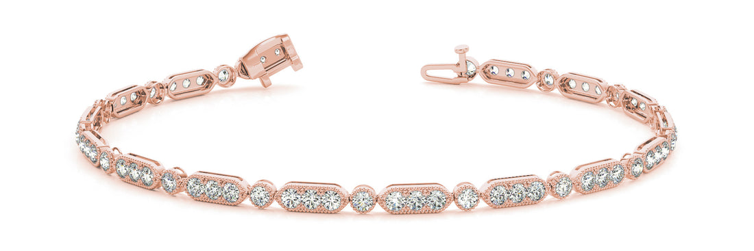 Rose gold Oval Diamond Tennis Bracelet with Milgrain Bezel Setting