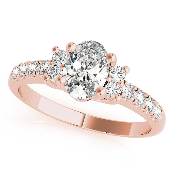 Rose gold Oval Diamond Three-Stone Pave Band with Four-Prong Setting 2