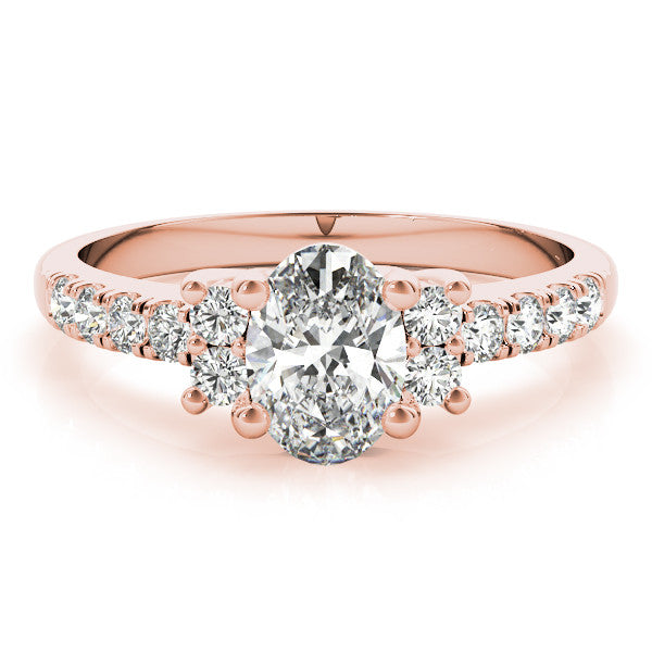 Rose gold Oval Diamond Three-Stone Pave Band with Four-Prong Setting