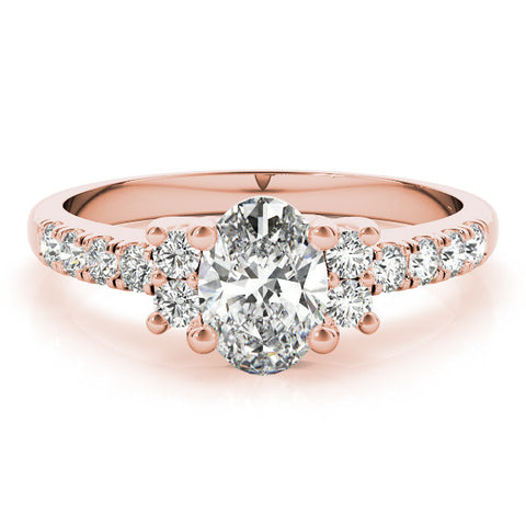 Rose gold Oval Diamond Three-Stone Pave Band with Four-Prong Setting