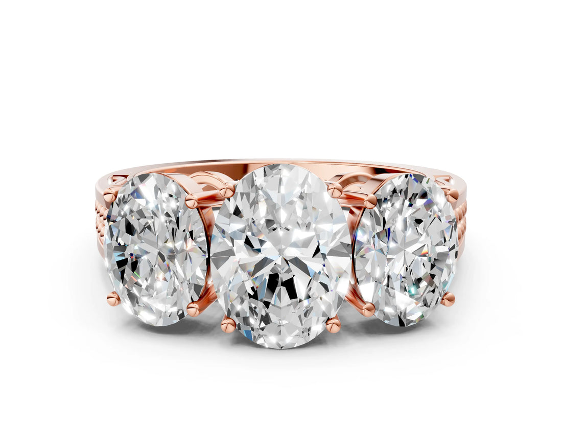 Rose gold Oval Diamond Three-Stone Ring with Prong Setting and Textured Band_6