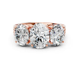 Rose gold Oval Diamond Three-Stone Ring with Prong Setting and Textured Band_6