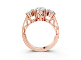 Rose gold Oval Diamond Three-Stone Ring with Prong Setting and Textured Band_9