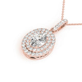 Rose gold Oval Double Halo Diamond Pendant with Prong Setting 1