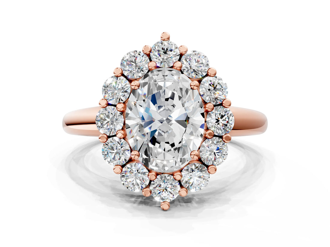 Rose gold Oval Halo Cluster Diamond Engagement Ring with Prong Setting and Polished Band_63