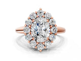 Rose gold Oval Halo Cluster Diamond Engagement Ring with Prong Setting and Polished Band_63