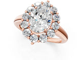 Rose gold Oval Halo Cluster Diamond Engagement Ring with Prong Setting and Polished Band_64