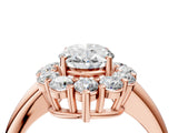 Rose gold Oval Halo Cluster Diamond Engagement Ring with Prong Setting and Polished Band_67