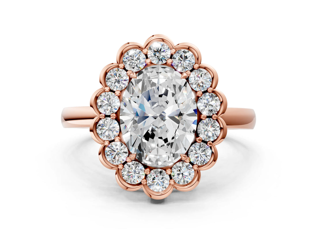 Rose gold Oval Halo Cluster Diamond Engagement Ring with Solitaire Band and Prong Setting_66