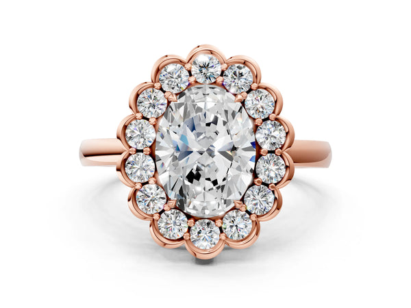 Rose gold Oval Halo Cluster Diamond Engagement Ring with Solitaire Band and Prong Setting