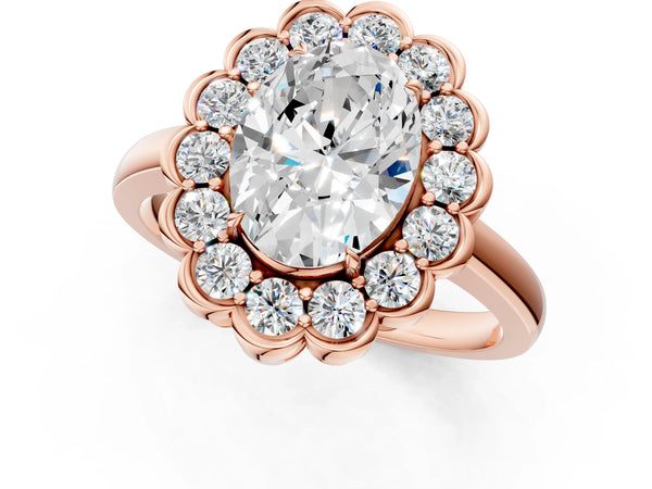 Rose gold Oval Halo Cluster Diamond Engagement Ring with Solitaire Band and Prong Setting