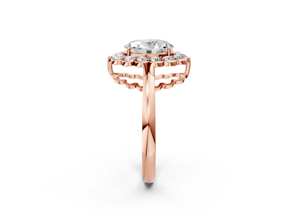 Rose gold Oval Halo Cluster Diamond Engagement Ring with Solitaire Band and Prong Setting