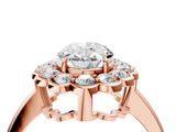 Rose gold Oval Halo Cluster Diamond Engagement Ring with Solitaire Band and Prong Setting_70