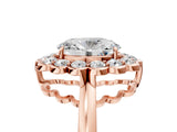 Rose gold Oval Halo Cluster Diamond Engagement Ring with Solitaire Band and Prong Setting_71