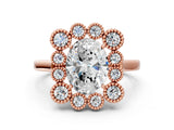 Rose gold Oval Halo Diamond Cluster Engagement Ring with Milgrain Bezel Setting and Solitaire Band_26