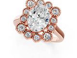 Rose gold Oval Halo Diamond Cluster Engagement Ring with Milgrain Bezel Setting and Solitaire Band_27