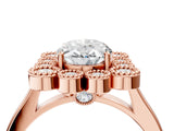 Rose gold Oval Halo Diamond Cluster Engagement Ring with Milgrain Bezel Setting and Solitaire Band_30
