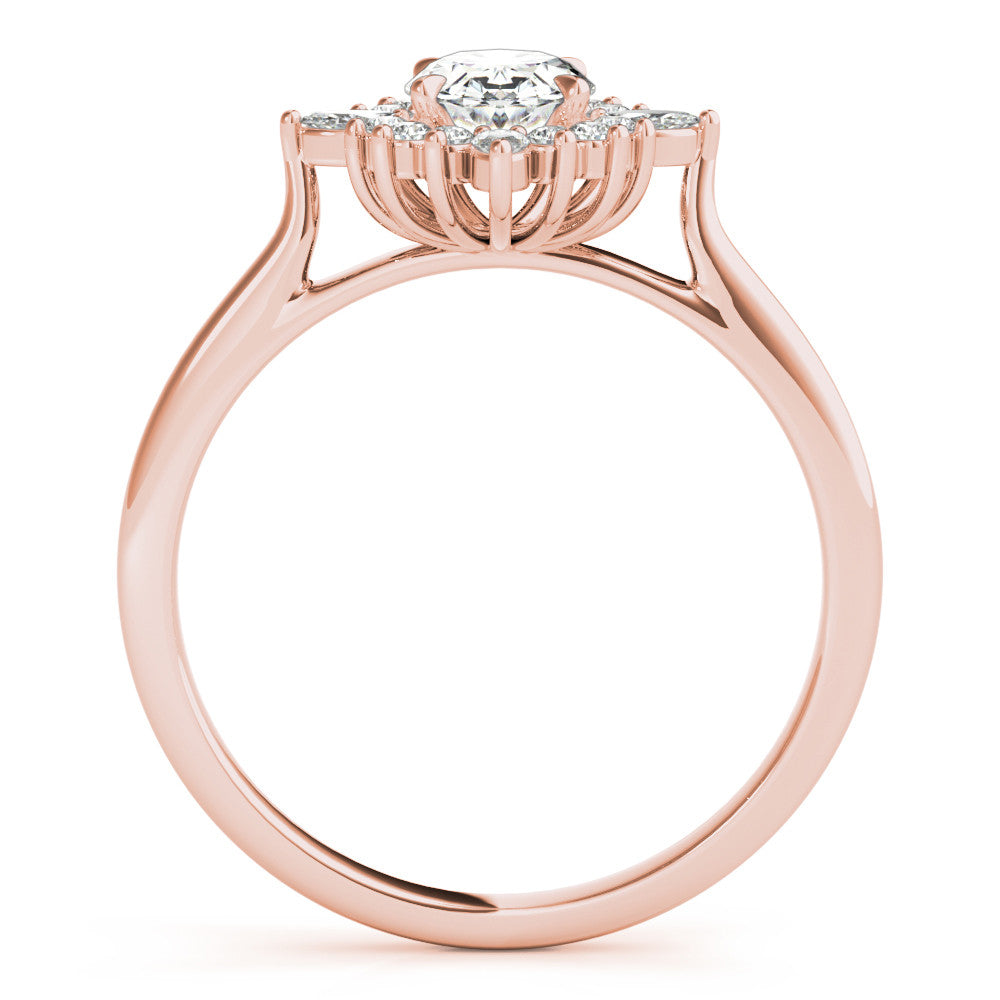 Rose gold Oval Halo Diamond Cluster Ring with Marquise and Round Stones on a White Gold Band with Prong Setting 2