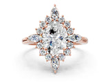 Rose gold Oval Halo Diamond Cluster Ring with Marquise and Round Stones on a White Gold Band with Prong Setting_32