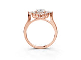 Rose gold Oval Halo Diamond Cluster Ring with Marquise and Round Stones on a White Gold Band with Prong Setting_35
