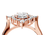 Rose gold Oval Halo Diamond Cluster Ring with Marquise and Round Stones on a White Gold Band with Prong Setting_36