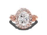 Rose gold Oval Halo Diamond Engagement Ring with Filigree Band and Four-Prong Setting_105