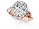 Rose gold Oval Halo Diamond Engagement Ring with Filigree Band and Four-Prong Setting_106