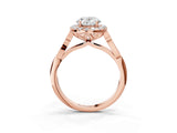 Rose gold Oval Halo Diamond Engagement Ring with Filigree Band and Four-Prong Setting_108